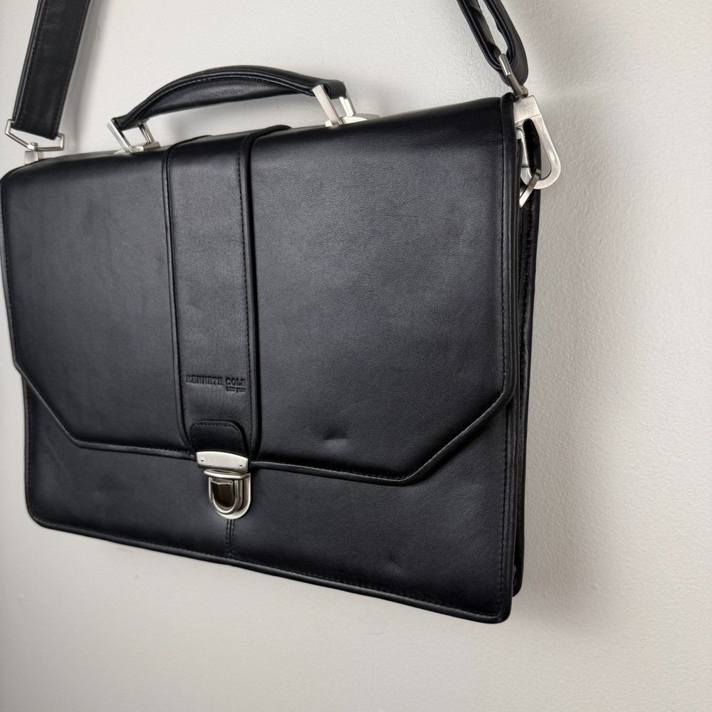 Kenneth Cole Laptop Bag Men's Black Leather Portfolio Lock Classic Top Handle - Picture 5 of 16
